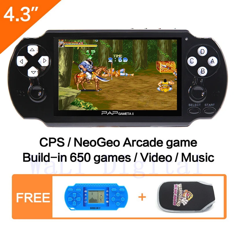 

4.3'' Video Game Console 64Bit Handheld Game Console Built-in 650 for GBA/CPS/NEOGEO/SNES/SMD/FC/GBC/SMS/GG Games Mp5 Player