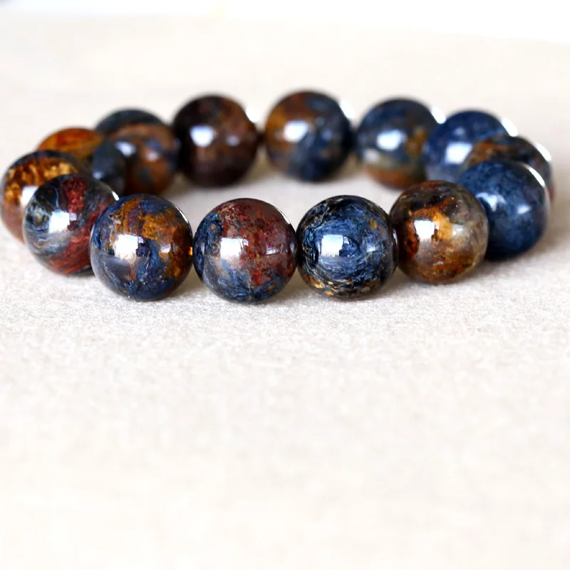 

High Quality Genuine Natural Gold Blue Pietersite Namibia Stretch Men's Bracelet Round Big Beads 15mm