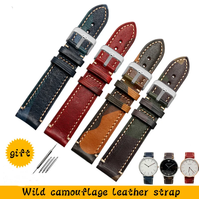

20mm Leather Watch Band Silver Pin Buckle for TicWatch2 Yuet Smart AMAZFIT Meter Youth Version Strap