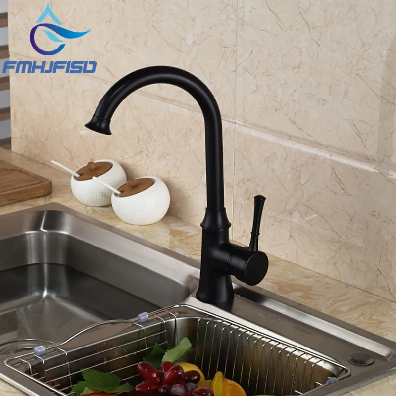 

Luxury Oil Rubbed Bronze Kitchen Mixer Faucet Swivel Spout Single Handle with Hot Cold Water Taps