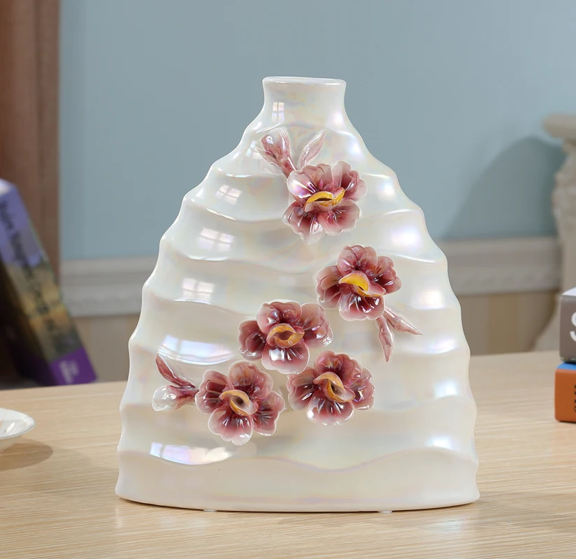 #^Special Price Ceramic vase simple modern style atmosphere handmade pearl luster heavy flower flower petals stereo plug