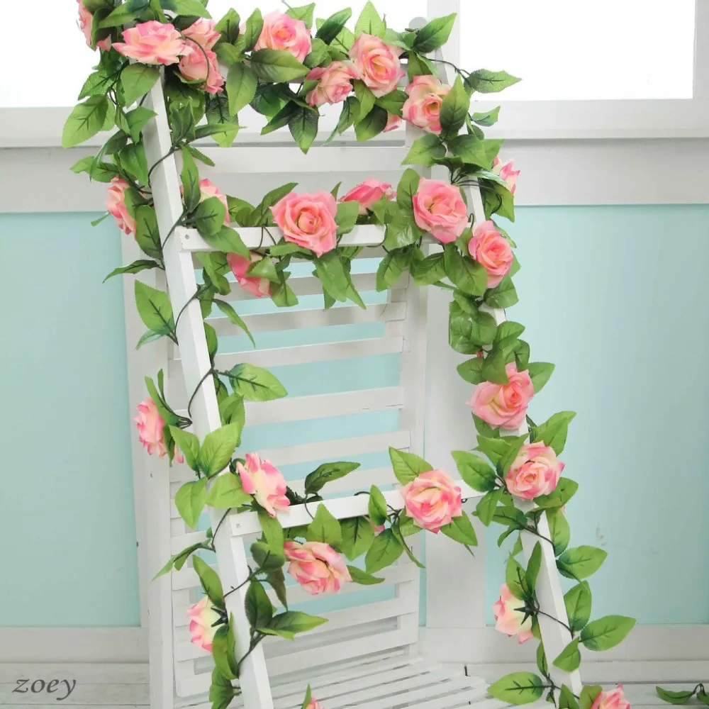250cm Fake Silk Roses Ivy Vine Artificial Flowers with Green Leaves For