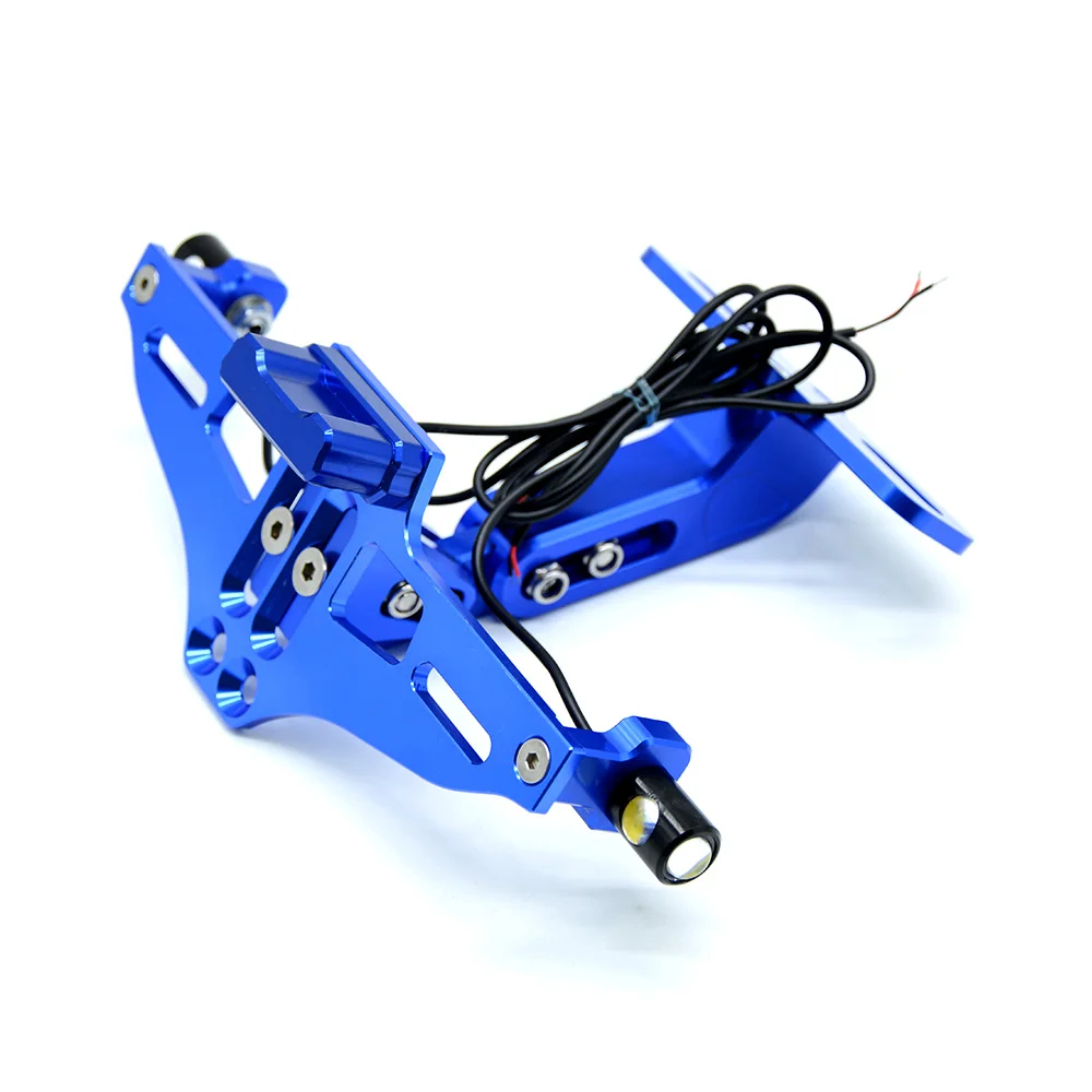 Для мотоцикла Yamaha CNC задний кронштейн номерного знака складной с сигнальным мигалкой светодиодный фонарь YZF R1/R125/R15/R1M/R25/R3/R6 - Цвет: Синий