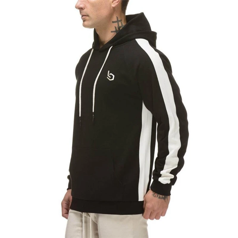 

Brand Running Jacket Men Sports Fitness Long Sleeves Hooded Sweatshirts Striped Hoodies Men Training Run Coat Jackets Black