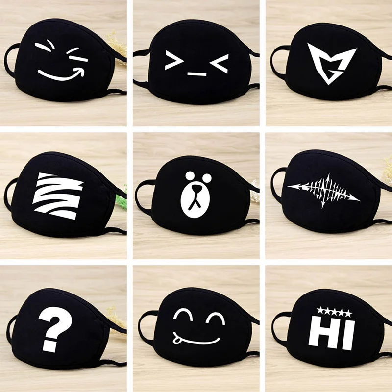 

Black Unisex Face Mask Cute Anime Mouth Mask Cotton Fabric Anti Dust Pollution Masks For Man Woman Keep Warm Mouth Face Mask