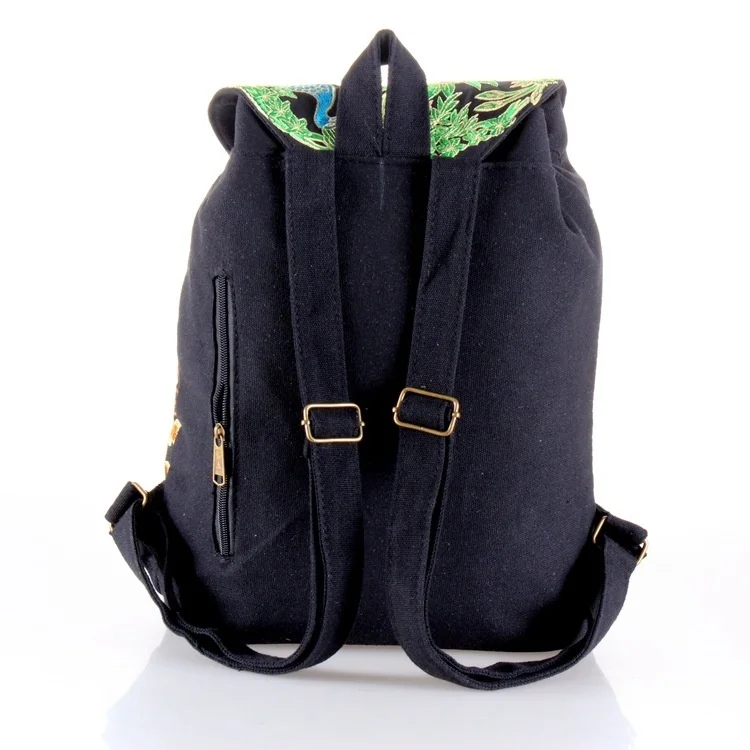 Wallike Национальный Стиль Павлин вышитый женский рюкзак, сумка через плечо Досуг Ретро путешествия этнический рюкзак цветочный холст сумка