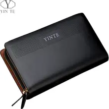 YINTE Men’s Clutch Wallet Leather Phone Wallets Purse Business Men’s Long Clutch Wrist Bag Black Wallet Card Holder T8106-5