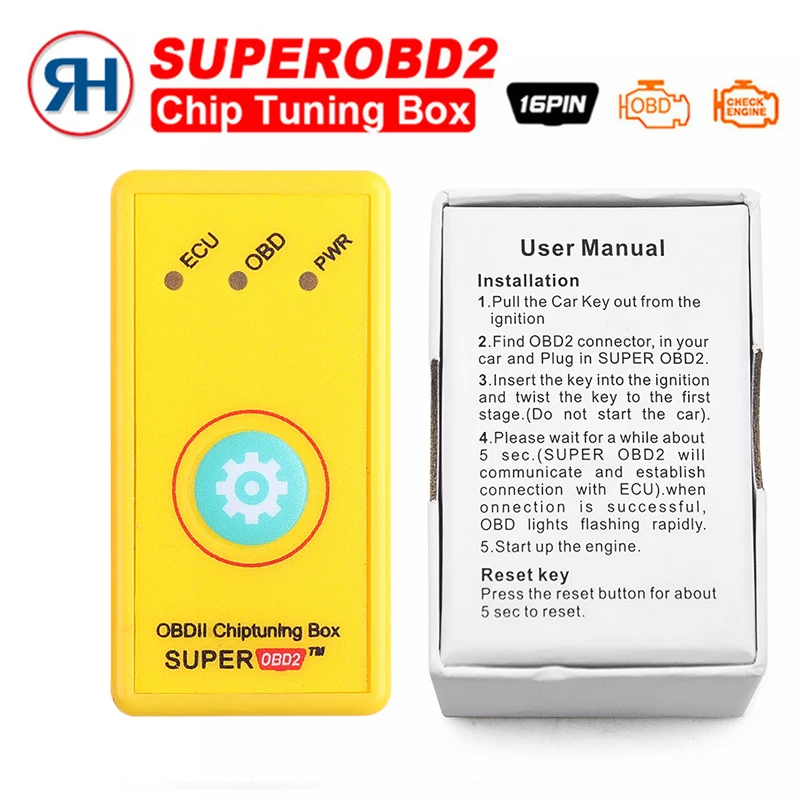 

More Power And Torque NitroOBD2 Upgrade Reset Function SuperOBD2 ECU Chip Tuning Box Yellow For Benzine Better Than Nitro OBD2