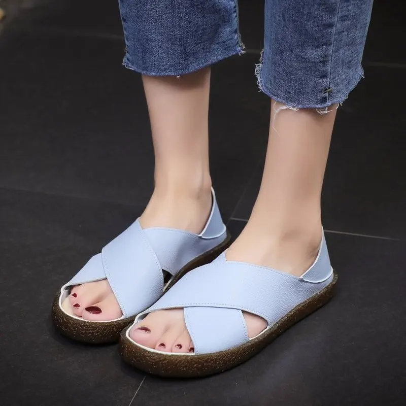 

Women Sandals 2019 Summer Casual Women Shoes Leather Ladies Flat Sandal Soft Bottom Slip on Sandals Handmade Woman Sandal X-221