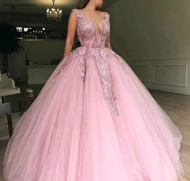 Quinceanera Dresses 2019 Pink Ball Gown Sequins Beaded Appliqued Top Puffy Long Prom Evening Gowns For Sweet 15 Celebrity Wear BC1266  169 (2)