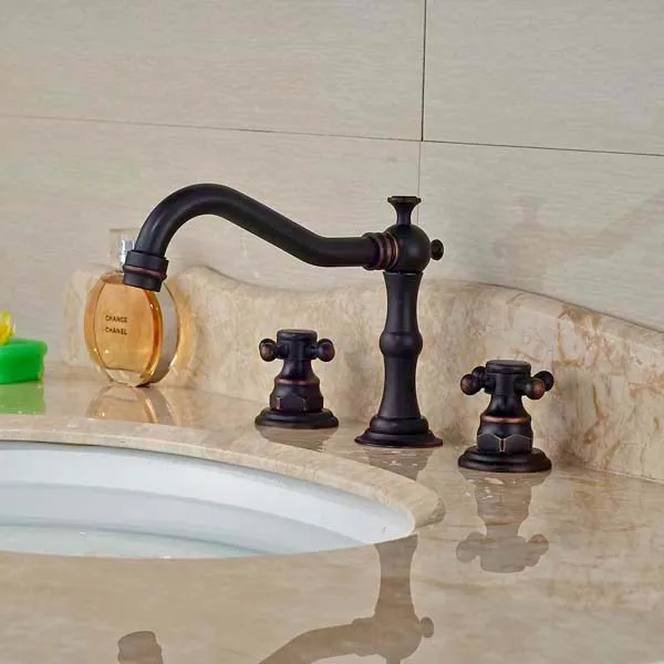 

Oil Rubbed Bronze Deck Mounted Bathroom Faucet Widespread 8" Sink Mixer Tap Dual Cross Handles