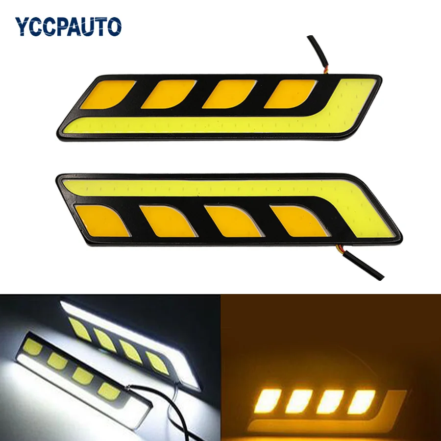 YCCPAUTO 2 шт. Двухцветные светодиодные дневные ходовые огни белые желтые COB лампы