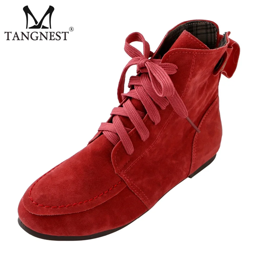 Tangnest/зимние женские Ботинки martin; однотонные ботильоны на плоской подошве со шнуровкой на Красной платформе с круглым носком; женская Повседневная модная обувь; XWX6766
