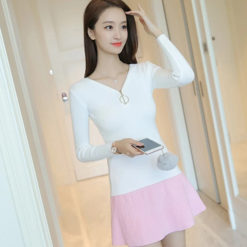 Women Fashion Sweater 2018 Autumn Black Pink Tops Women Zipper V-neck Knit Pullovers High elasticity Slim Female Brand Clothing Women Fashion Sweater 2018 Autumn Black Pink Tops Women Zipper V-neck Knit Pullovers High elasticity Slim Female Brand Clothing