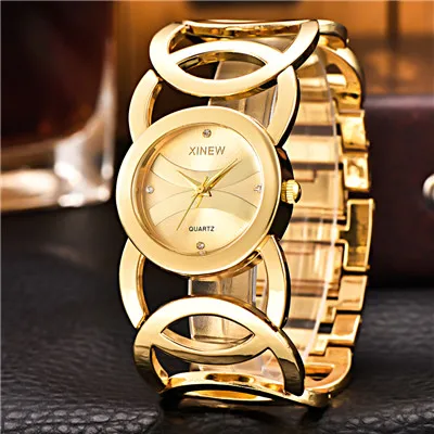 Золотые часы для женщин бренд XINEW 6438 браслет из нержавеющей стали Стразы повседневные кварцевые наручные часы Reloje Mujer Marca Luxo - Цвет: gold