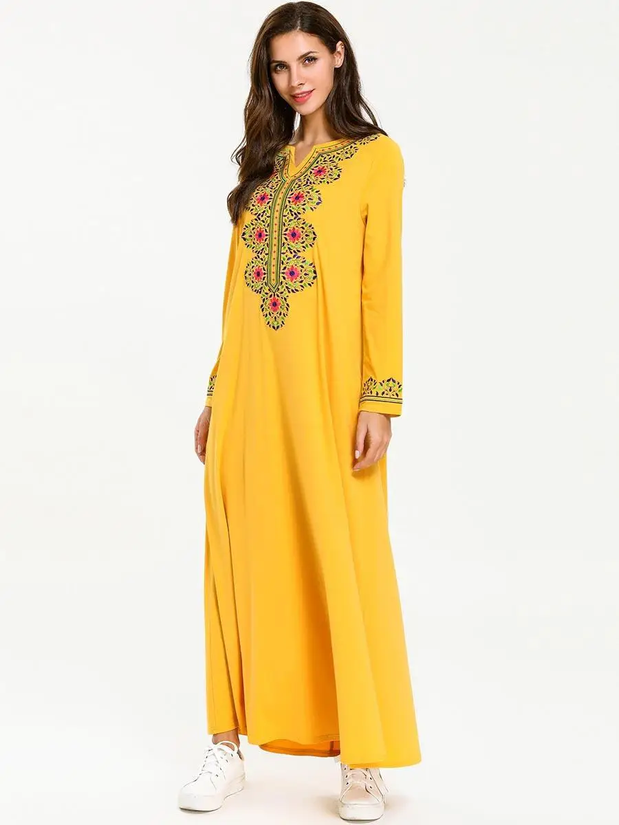 Этническая украшенная обувь в стиле мусульманское платье-Абая Хиджаб Исламский, арабский халат с карманами, свободный, dubai длинный рукав