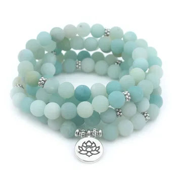 Bracelet Mala Vert Eau Givré Fleur de Lotus