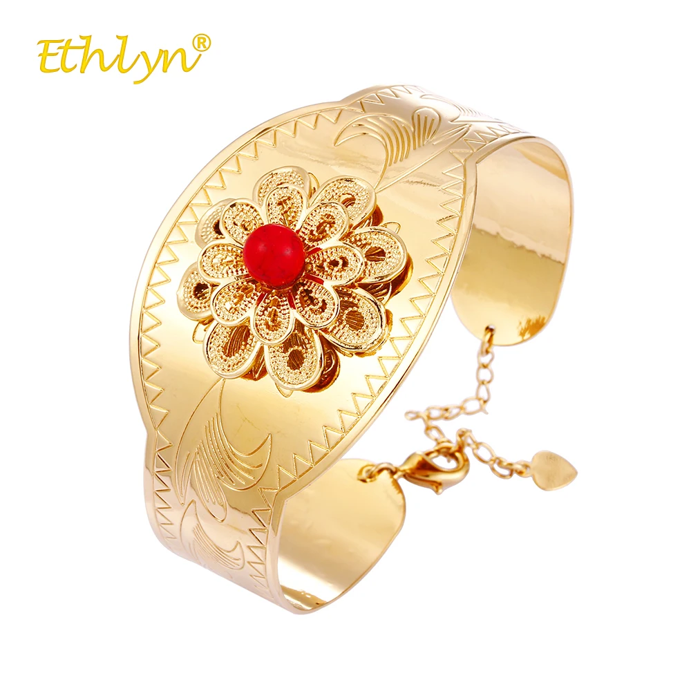 

Ethlyn Vintage Women Bracelet Ethnic Wide Flower Bangles Ethiopian Middle East Personality Adjustable Bracelets&Bangles Party