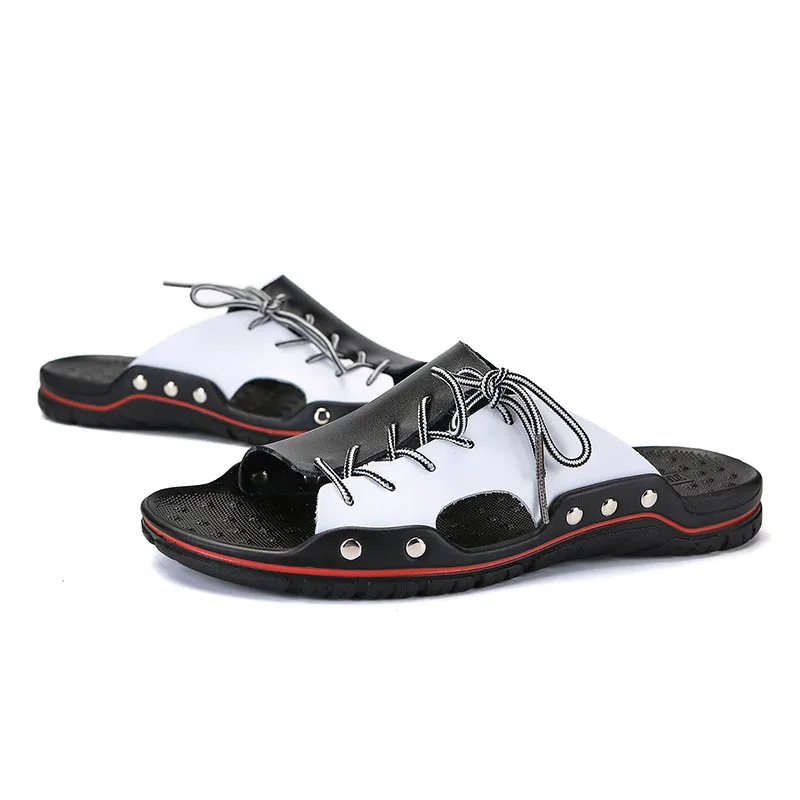 New Genuine Leather Men Slippers Beach Shoes Comfortable Men 2019 Summer Flat Heels Male Slides Luxury Plus Size 38-48(4)