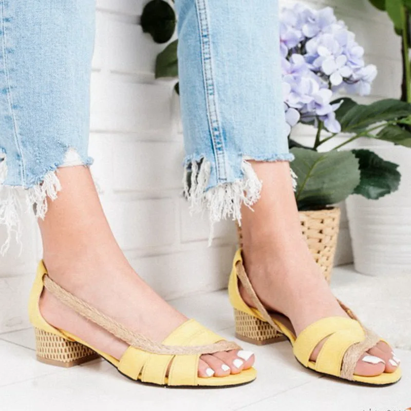 

Clearance Fashion Fish Mouth Low Heel Sandals Casual Shoes For Women Solid Soft Slip On Sandals Mujer