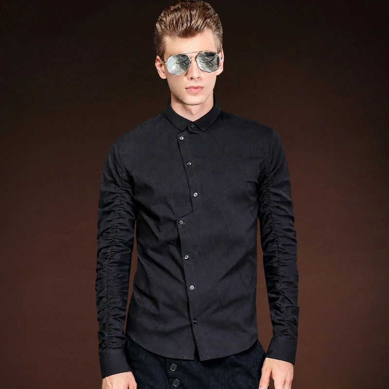 

FANZHUAN Featured Brands Men Shirt 2017 New Arrival Male Black Irregular Long Sleeve Casual Shirt Dress Shirts Asian Size M-5XL