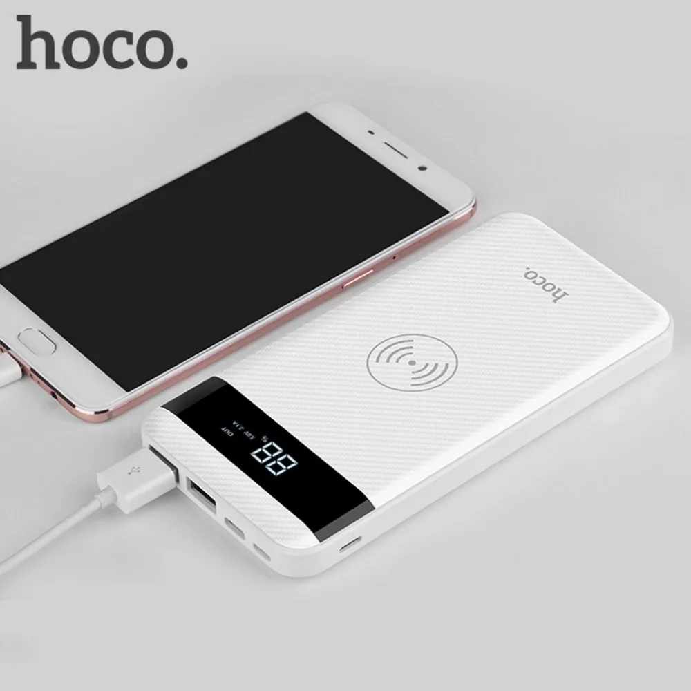 HOCO power bank 10000 мАч, портативное зарядное устройство для быстрой зарядки, двойной USB, беспроводное зарядное устройство для мобильного телефона, внешний аккумулятор