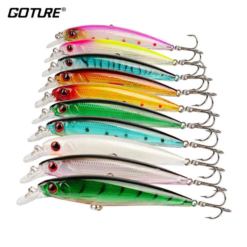 Goture 10 pcs/lot 11 cm/13.5g Minnow Pêche Leurres Wobblers De Pêche Leurre Crankbait Dur Appâts Artificiels Truite Rose leurres 10 Couleur (lot de 10