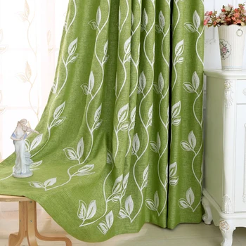 

Pastoral Green Cotton and Linen Curtains For Living Room Embroidered Leaf Curtains For The Bedroom Luxury Window Curtain