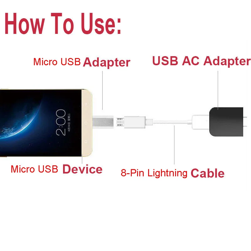 8-Pin Женский к Micro USB разъем адаптера конвертера для телефонов на базе Android с Bluetooth#221