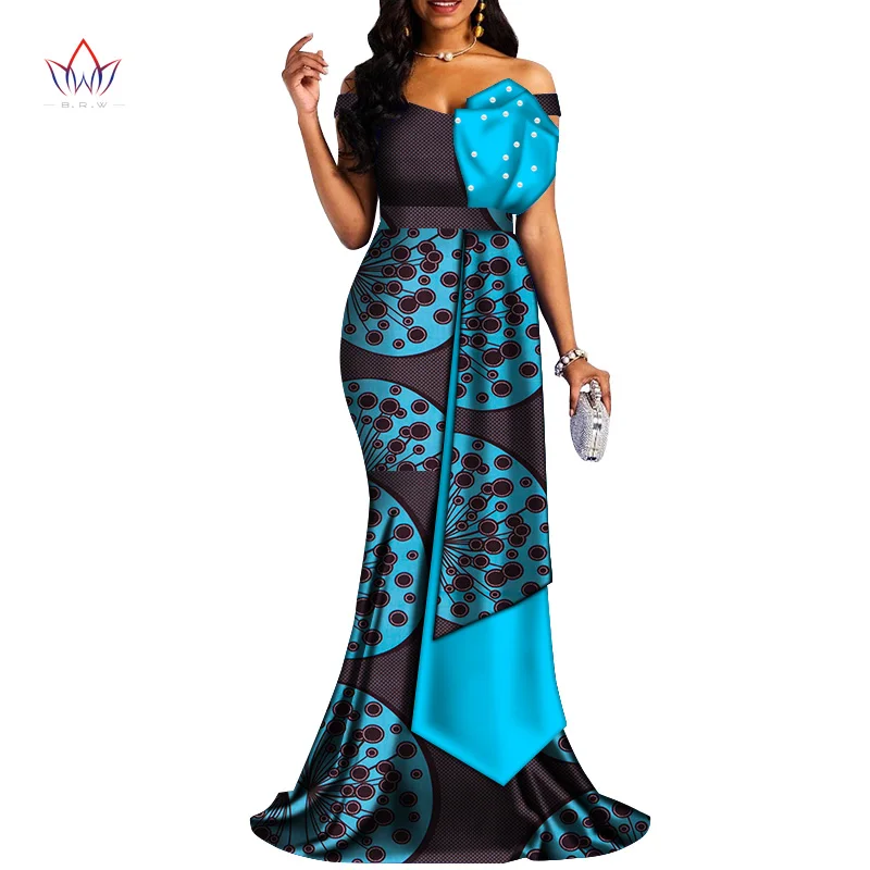 Африканские платья для женщин Базен Riche стиль Femme африканская одежда леди принт воск размера плюс вечерние Длинные свадебные платья Wy4378