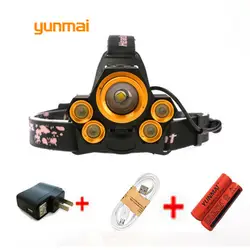 Yunmai высокое Мощность 15000lm налобный фонарь 5 режимов Водонепроницаемый зум USB linternas Лампе факел Бег высокое Мощность Велосипеды