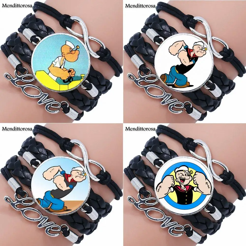 

EJ Glaze Popeye For Schoolgirl Maxi Jewelry With Glass Cabochon Multilayer Black/Brown Leather Bracelet Bangle