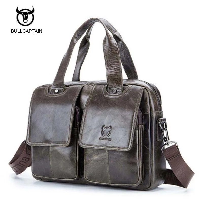 

Bullcaptain Men's Briefcase Leather Laptop Bag 15'' Genuine Leather Men Bag Men Messenger Shoulder Bags Men's Crossbody Bags