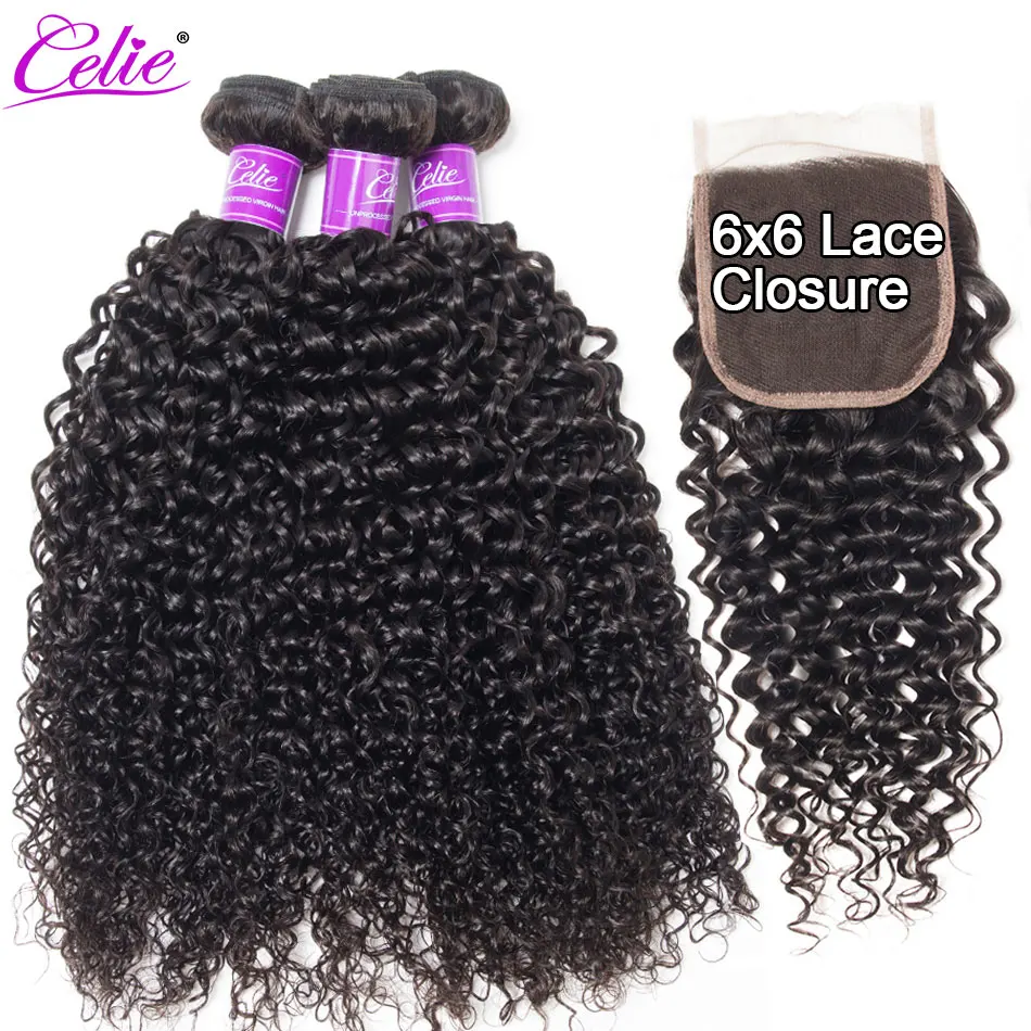 Celie Hair Curly Bundles With 6x6 Lace Closure Remy Human Hair 3