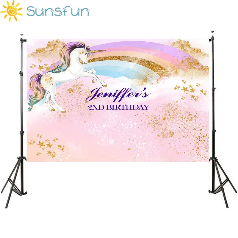 

Sunsfun 7x5ft Rainbow Gold Stars Unicorn Girl Baby Shower Custom Photo Studio Backdrop Background Banner Vinyl 220cm X 150cm