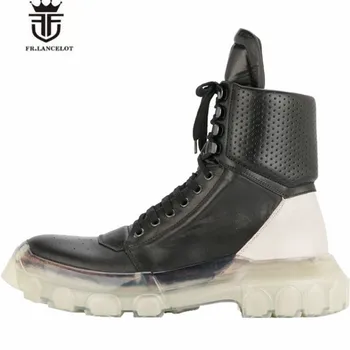 

New Handmade UL TOP Fashion Genuine Leather Transparent bottom Lace Up personalized Harness Men Boots