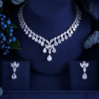 

Clear BEST QUALITY BRILLIANT CRYSTAL ZIRCON EARRINGS AND NECKLACE SETS BRIDAL JEWELRY SET WEDDING DRESS ACCESSARIES