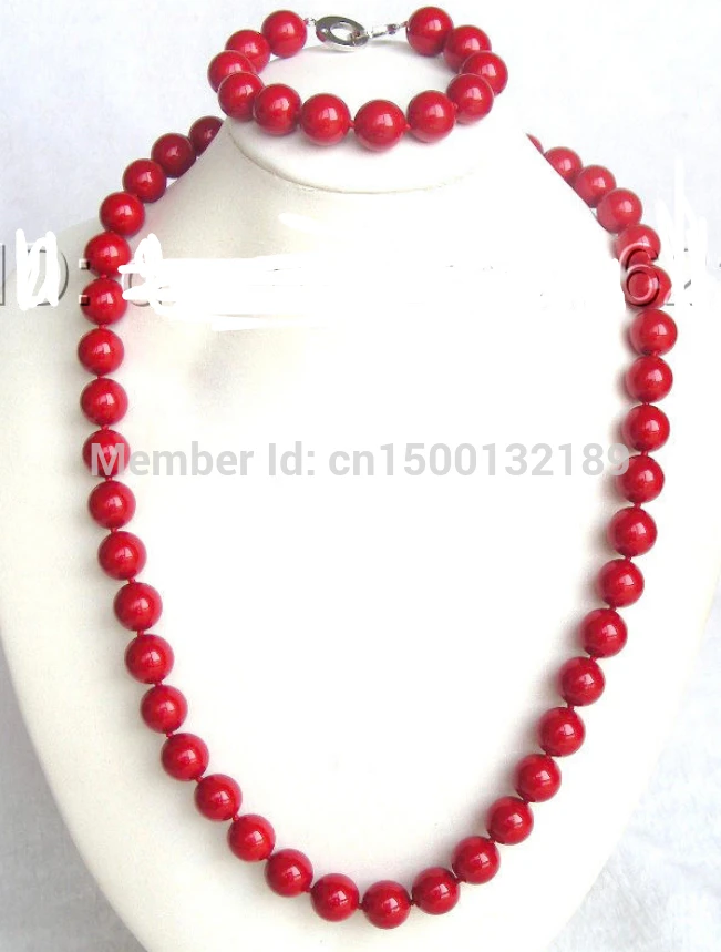 

j0033 Wonderful 26"14mm red round south seashell pearls necklace a set