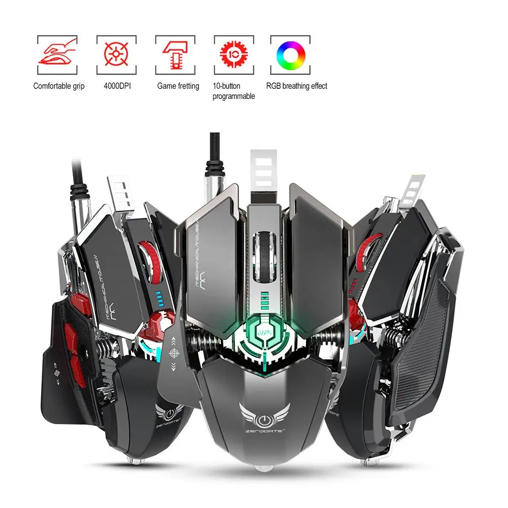 

Portable Ergonomic Computer 4000 DPI 10 Buttons Optical Light Wired Gaming Mouse gamer mouse