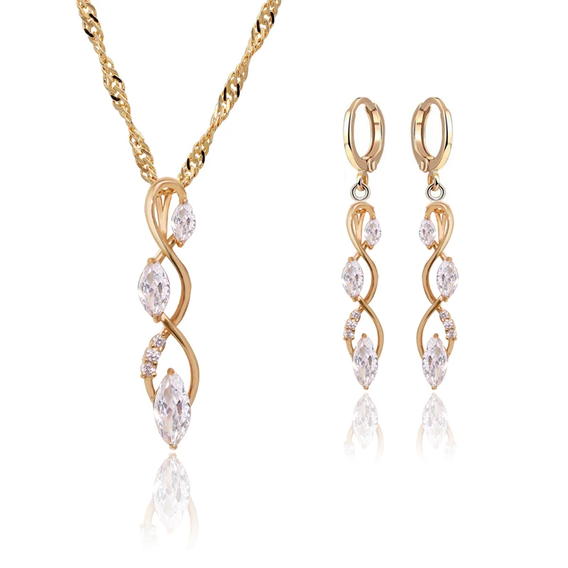 

MxGxFam Gold Color 18 k Jewelry set Women ( Pendant Necklace and Earring) High Quality CZ Stone Oval