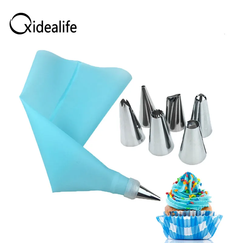Xidealife Hot Sale Silicone Icing Cream Pastry Bag and Stainless Steel