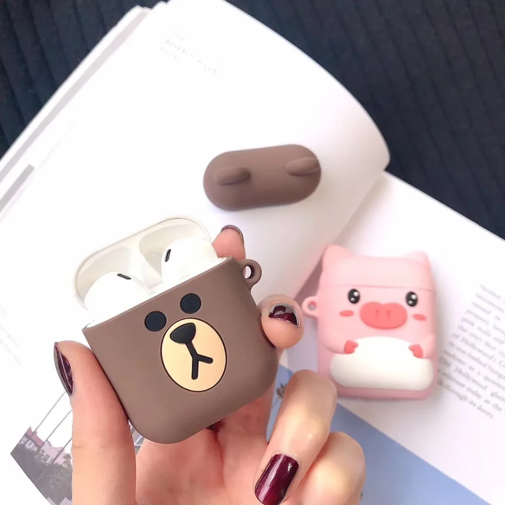 Cute Bluetooth Wireless Earphone Case For Apple AirPods 1 2 Silicone Charging Piglet and bear protective cover