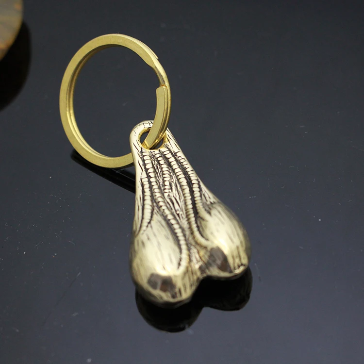 Knife Beads Solid Brass Bull Balls Keychain Copper Key Ring Zipper Pull