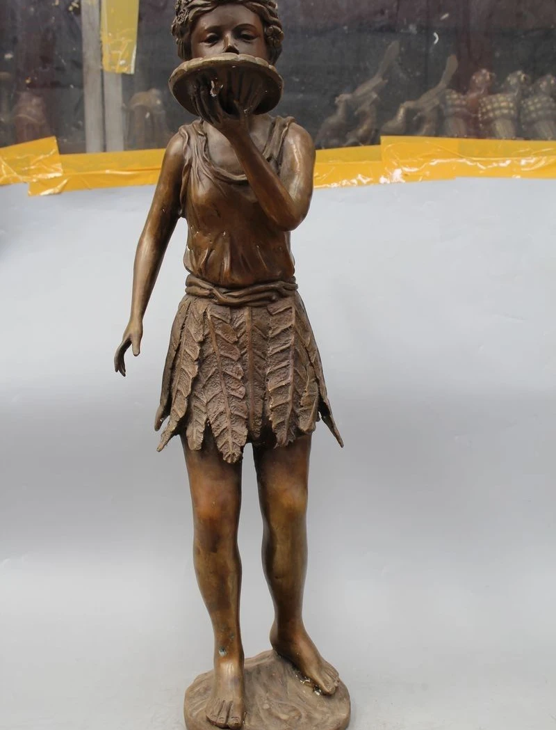 

31"Western Art Bronze Statue Famous Angell girl Belle drinking statue