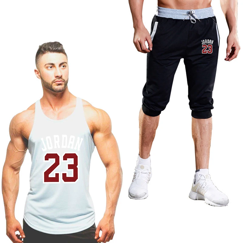 Summer Hot Sale Men's Sets tank top+short pant men Two Pieces Sets Casual Tracksuit Male2019 Casual Gyms Fitness short pant  men
