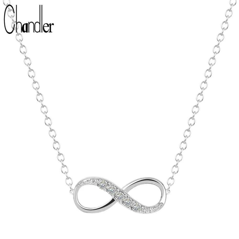 10pcs/Lot Silver Gold Plating Endless 8 Shape Pendant Necklaces For Women Infinity Forever Friendship Clear Crystal Coliers Gift