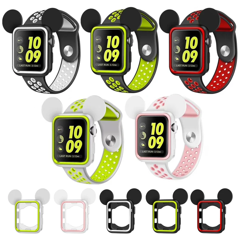 

New Mickey double color shell For Apple Watch Series123 38mm 42mm Wrist Bracelet Strap For iWatch Sports Edition Silicone Band