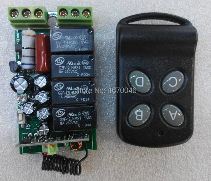 

2015 NEW AC220V 4CH 10A Remote Control Switch Relay Output Radio Receiver Module and Waterproof Transmitter Free Shipping