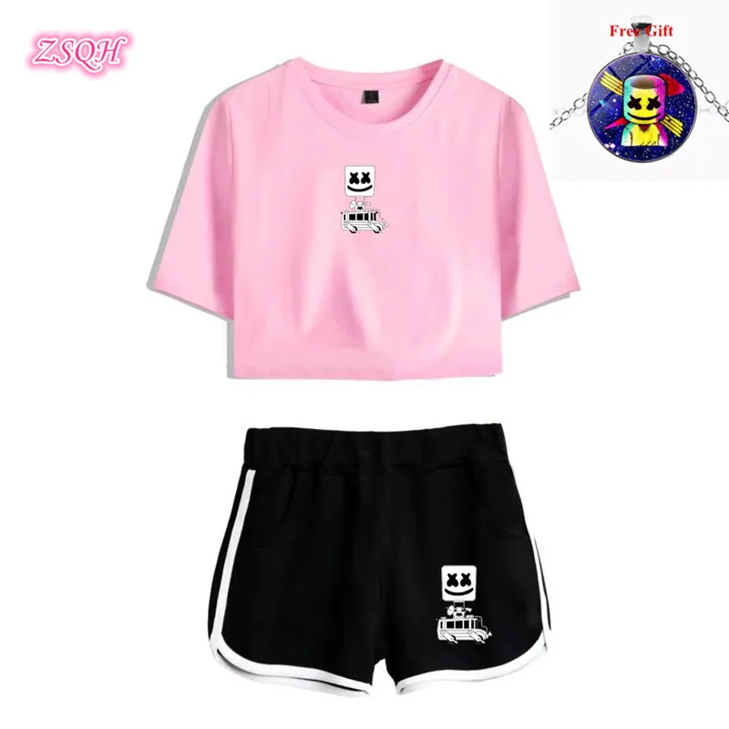 

ZSQH DJ Marshmello T-Shirt Sexy Sets 8 Color DJ Marshmello Cosplay Costume For Women&Men Fashion Marshmallow Costume Girl