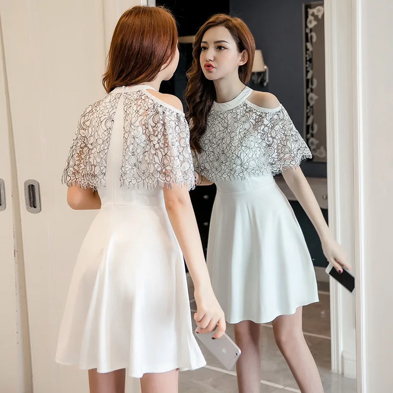 2018 New Arrivals Summer Women dress Short Sleeve Slim Hollow Out Lace A Word Is Bitter Fleabane Dresses Free Shipping